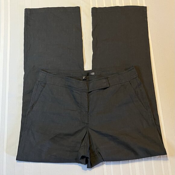 Eileen Fisher Dark Gray Linen Blend Wide Leg Pants Flat Slacks Trousers Size 14 - Picture 2 of 7
